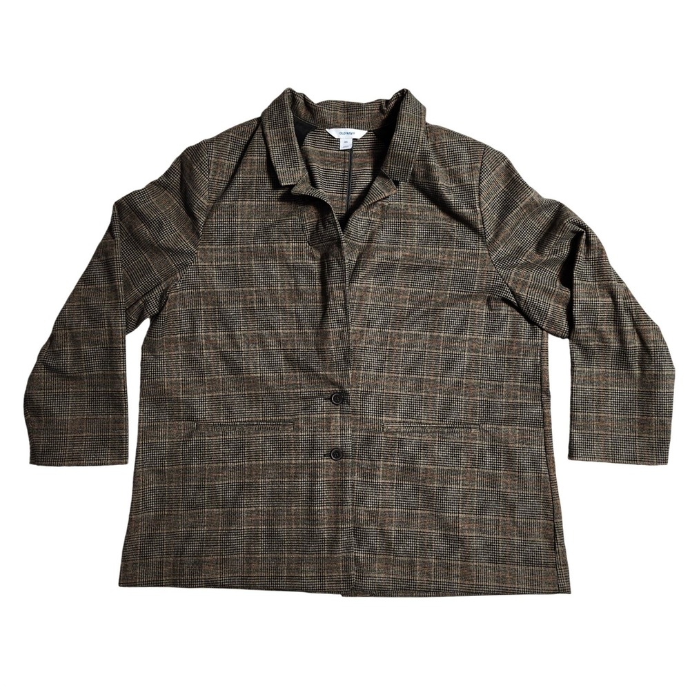 Old Navy Brown Glen Plaid Relaxed Unlined Blazer Jacket XXL 479167-01 Womens